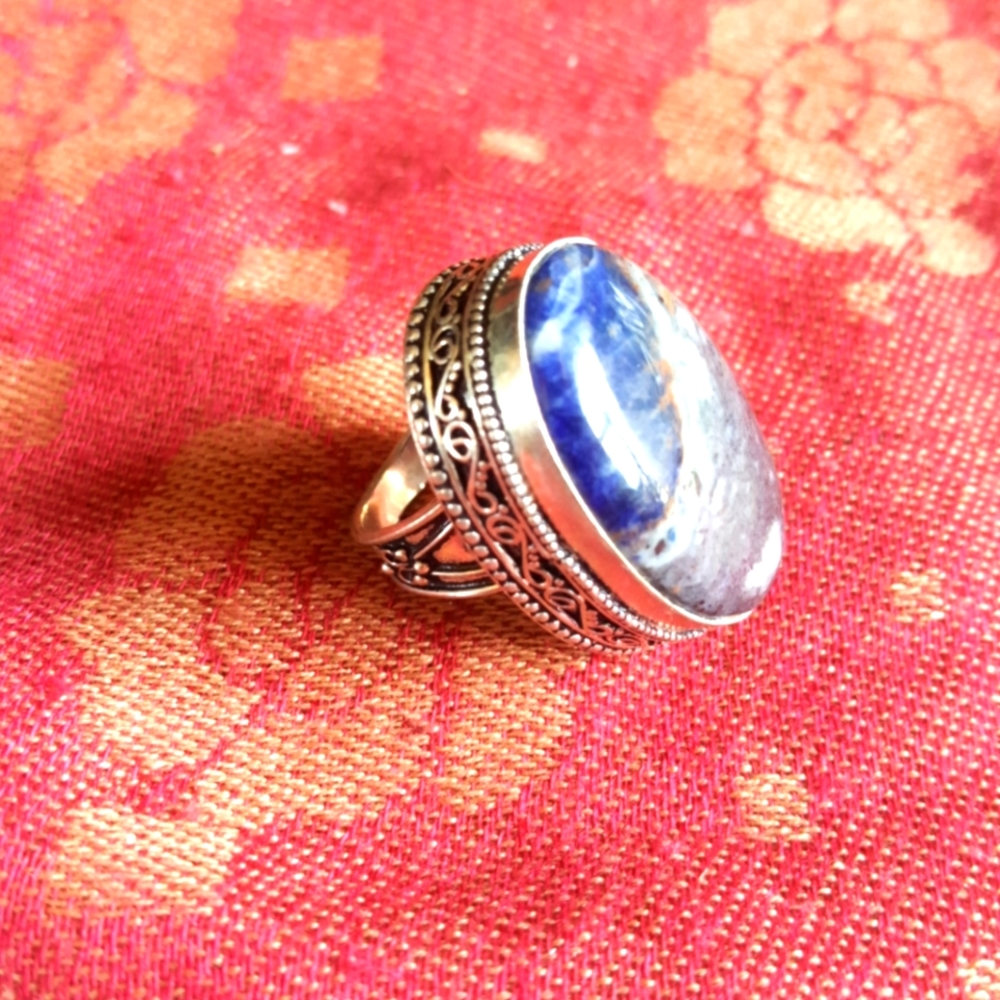 Sterling silver ring with African Sodalite stone.